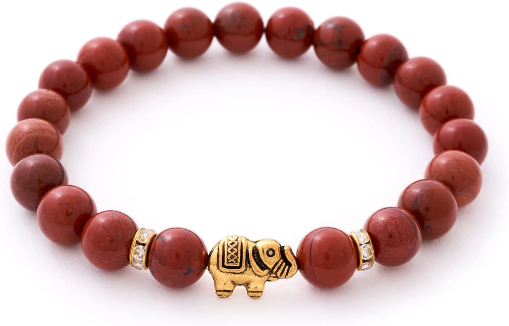 Elefant Armband - Naturstein geprüft in Deutschland, mit echten Naturstein Perlen und Kristall Highlights - Naturstein Armband mit Echtheitszertifikat für Damen und Herren