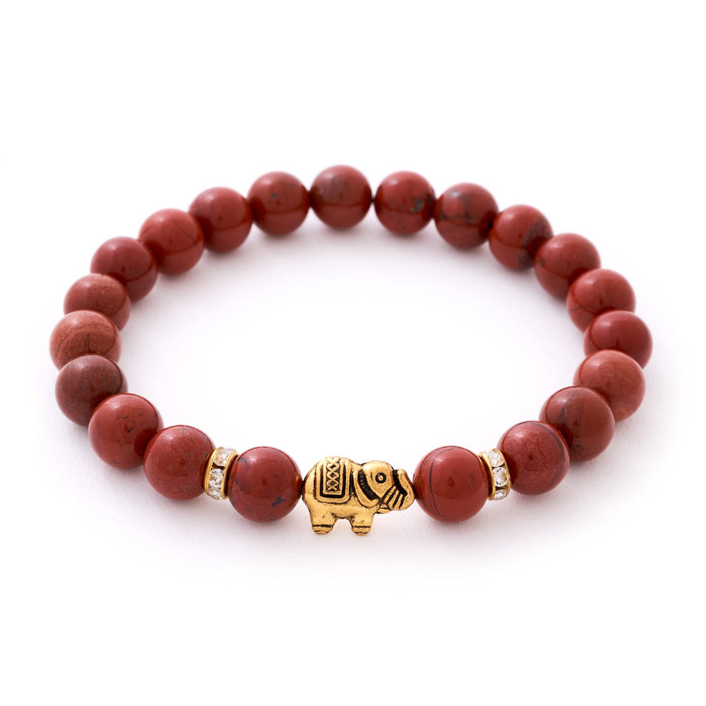 Elefant Armband - Naturstein geprüft in Deutschland, mit echten Naturstein Perlen und Kristall Highlights - Naturstein Armband mit Echtheitszertifikat für Damen und Herren