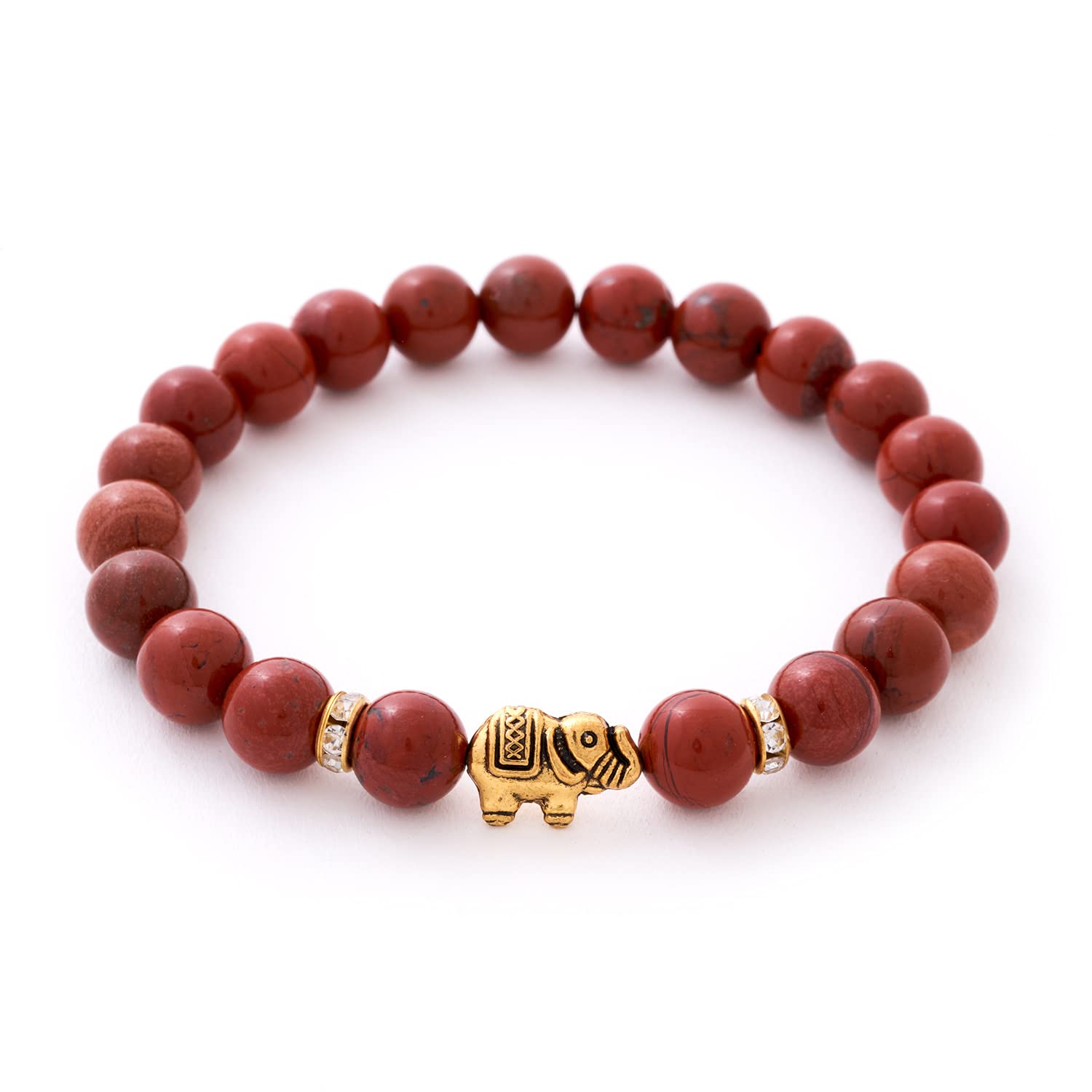 Elefant Armband - Naturstein geprüft in Deutschland, mit echten Naturstein Perlen und Kristall Highlights - Naturstein Armband mit Echtheitszertifikat für Damen und Herren