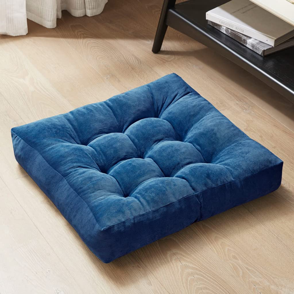 Degrees of Comfort Meditation Floor Pillow, Square Large Pillows Seating for Adults, Tufted Corduroy Thick Cushion for Living Room Tatami, Turquoise, 22x22 Inch