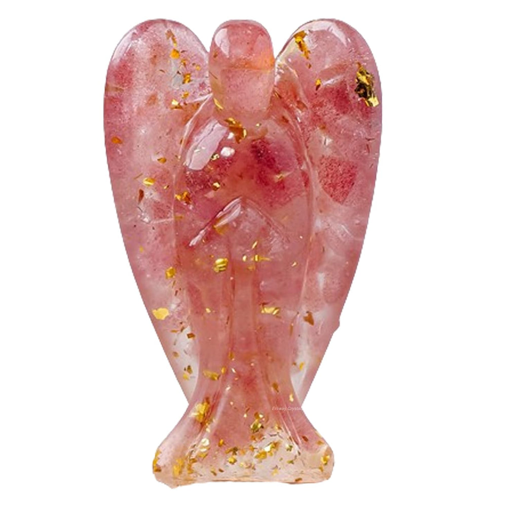 Erliway 7.8cm Large Deep Citrine Crystal Guardian Angel Figures, Natural Healing Crystal Chips Resin Angel Statue for Peace Meditation Easter Home Decor Gifts