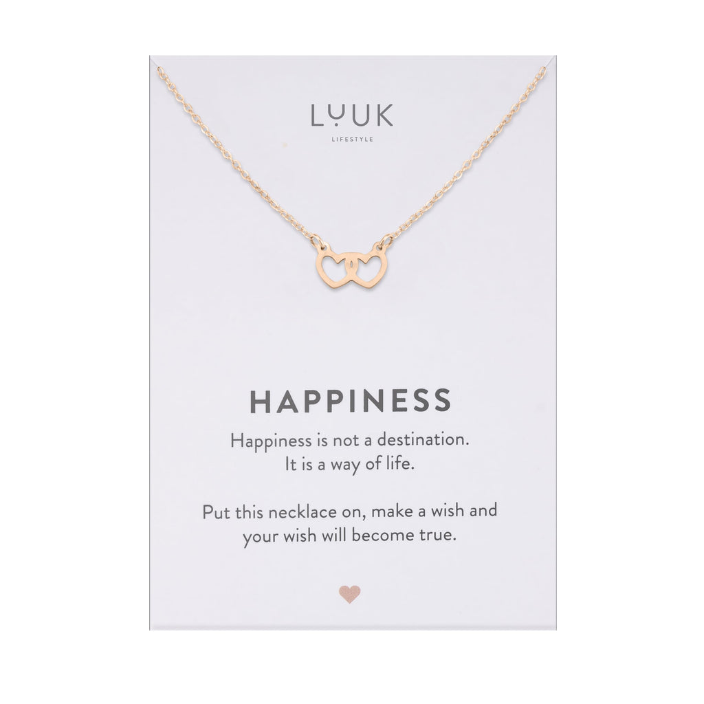 LUUK LIFESTYLE Filigrane Halsketten mit Anhänger und Karte mit HAPPINESS Spruch, zeitloses Design und moderne Motive, in Silber, Gold und Rosegold