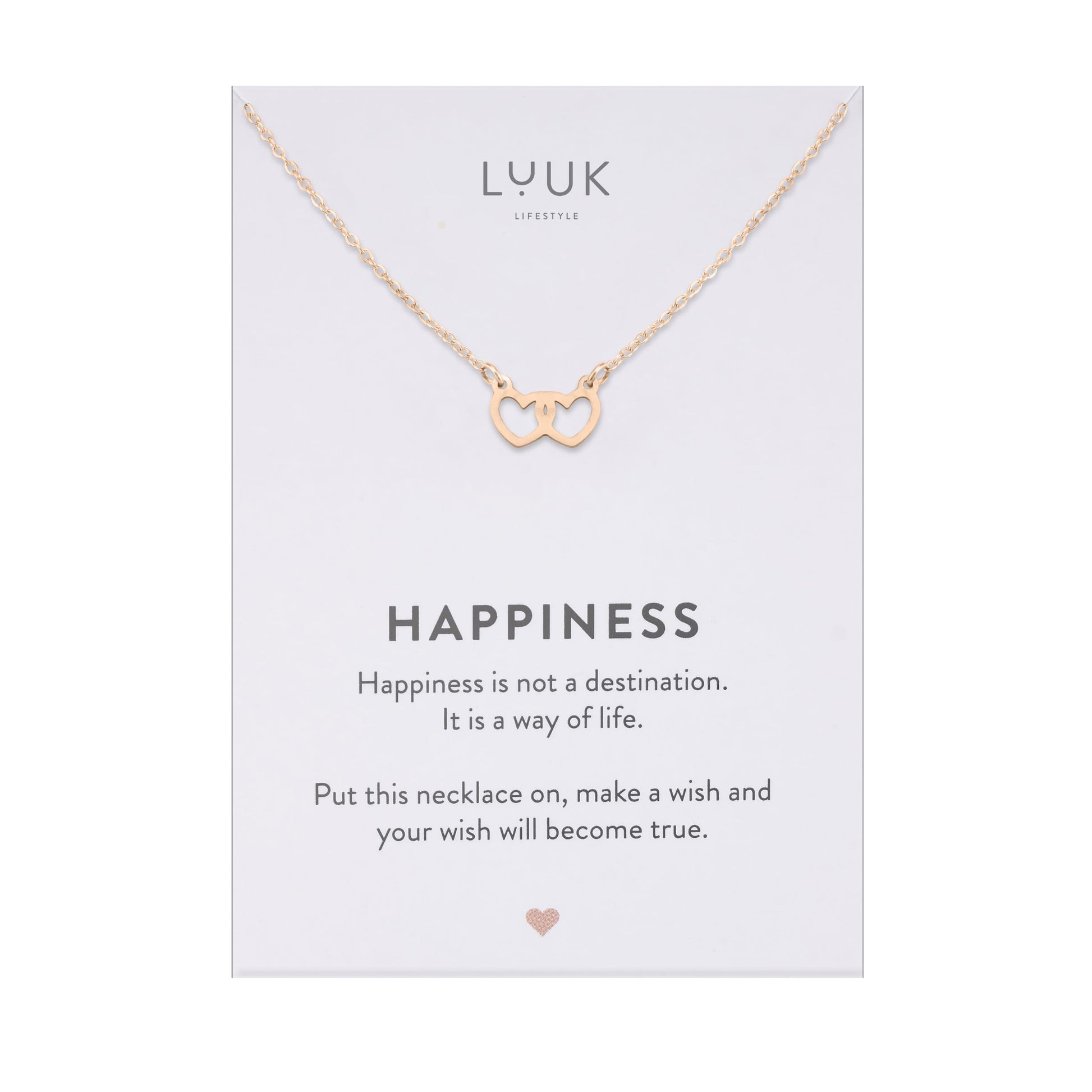 LUUK LIFESTYLE Filigrane Halsketten mit Anhänger und Karte mit HAPPINESS Spruch, zeitloses Design und moderne Motive, in Silber, Gold und Rosegold