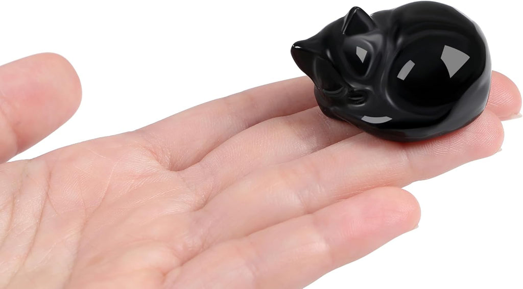 QINJIEJIE Obsidian Katzen Deko Kristalle Heilsteine Schwarze Katze Figuren Dekor Geschenk für Katzenliebhaber Edelsteine Glück Kätzchen Geschenke für Frauen