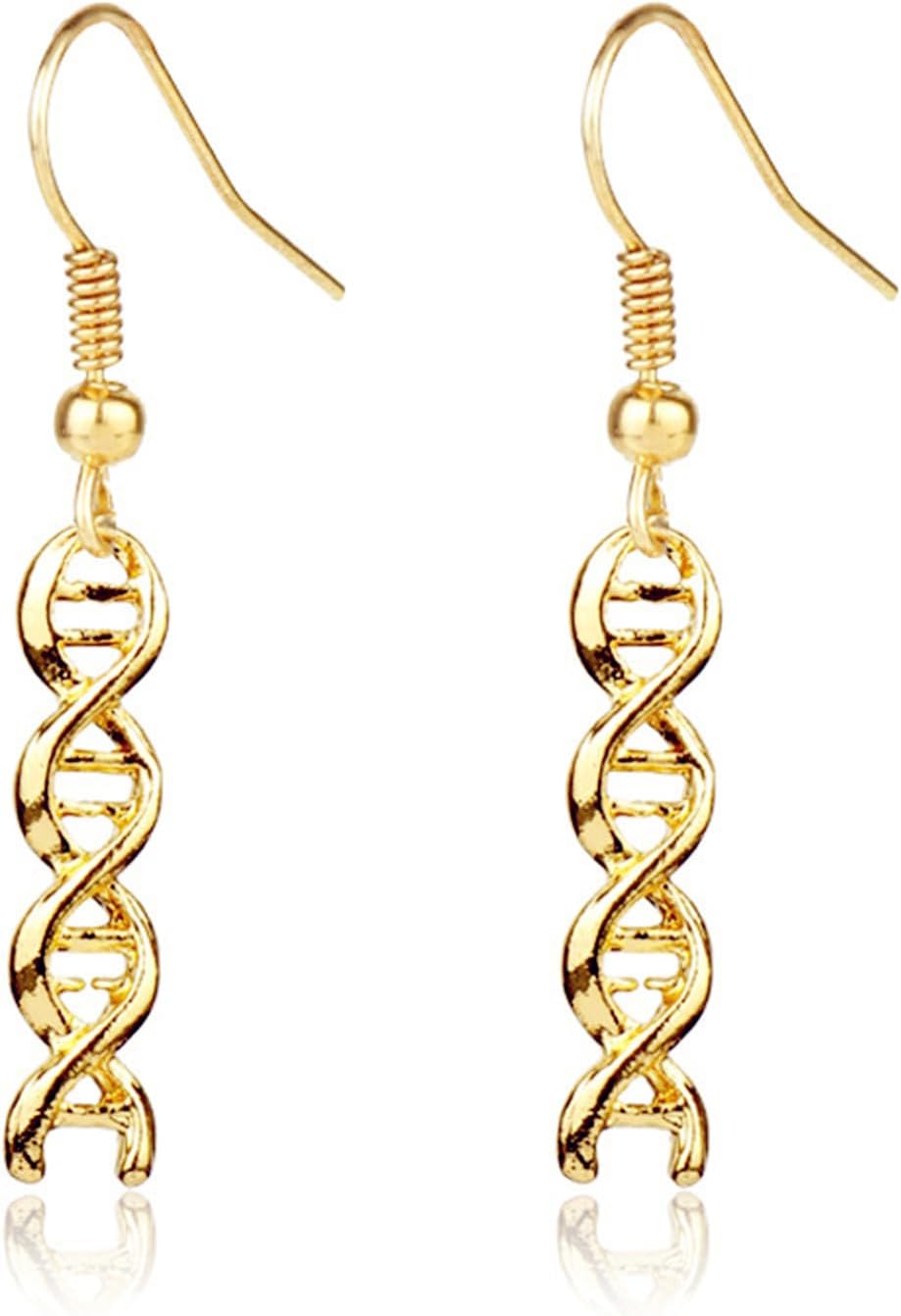 DNA Double Helix Chemistry Pendant Necklace Gold Silver Plated Unique Elegant 3D Spiral Science Biology Molecule Medical Lab Lightweight Chain Necklace for Women Science Lovers Jewelry Gifts