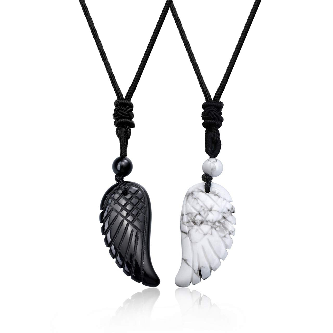 Set of 2 Wings Pendant Necklace Friendship Necklace Angel Wings Pendant Made of Gemstone Healing Stone Lucky Chain Couples Chain Amulet Chain for Lovers Partner