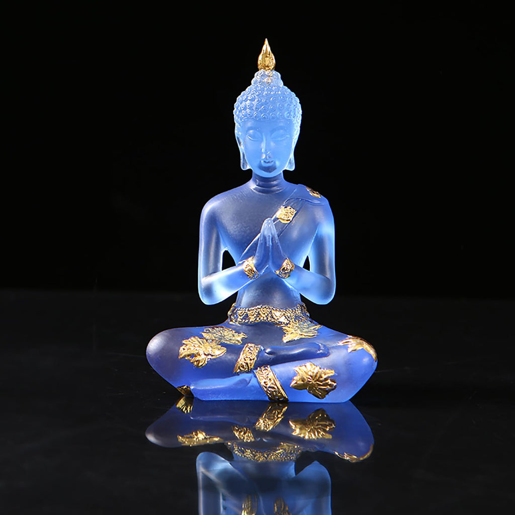 Buddha Statue aus Kristallharz Meditations Deko für Den Innenbereich, Thailändische Sitzende Buddha Figur Spirituelle Geschenke für Tisch Zen,Blau,L