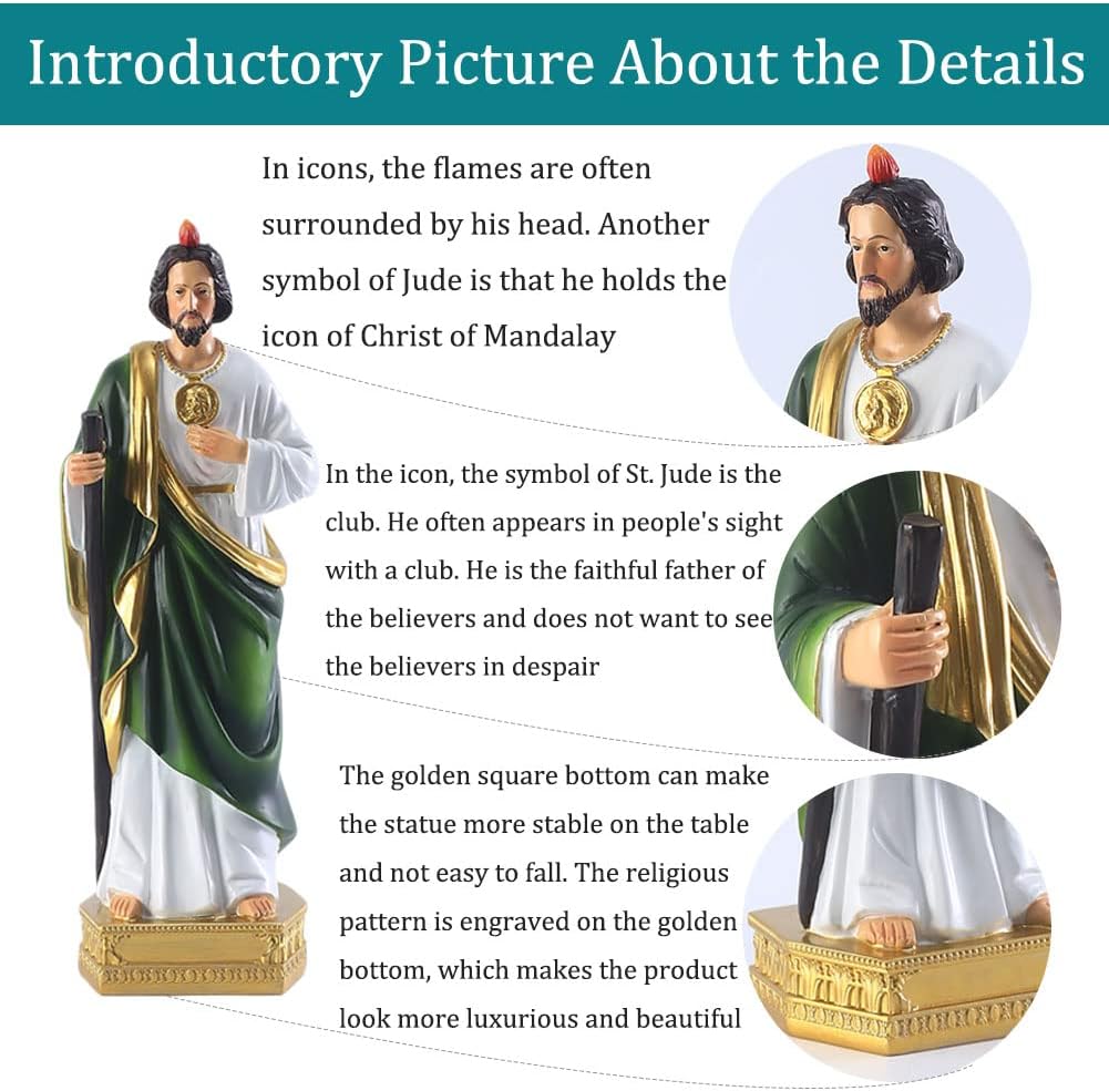 QIANLING Statue des Heiligen Jude, religiöse Kunstharz-Statuen, religiöses, farbiges Geschenk, Statue des heiligen Jude Thaddäus, geeignet für Ordensleute und Gläubige zum Beten zu Hause, als