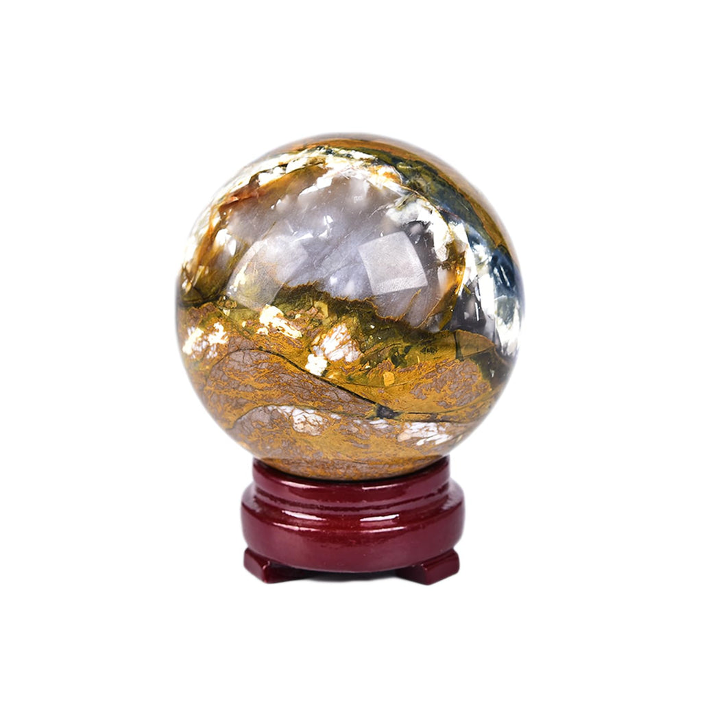 JIC Gem Large Crystal Ball with Stand Pietersite Crystal Ball Gemstone Decorative Ball for Home Decoration Altar Reiki Feng Shui Crystal Gift 80-90mm
