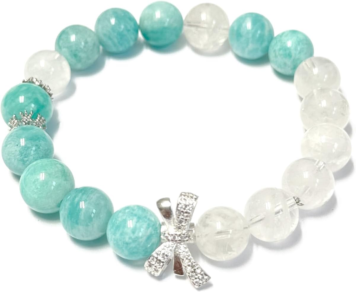 Super Q&P Natürliche Steinarmband mit 10mm Perlen, Amazonit, Handgelenkumfänge wählbar, Persönliche Accessoires, Festtagsgeschenk Frühlings-/Sommer-Armbänder