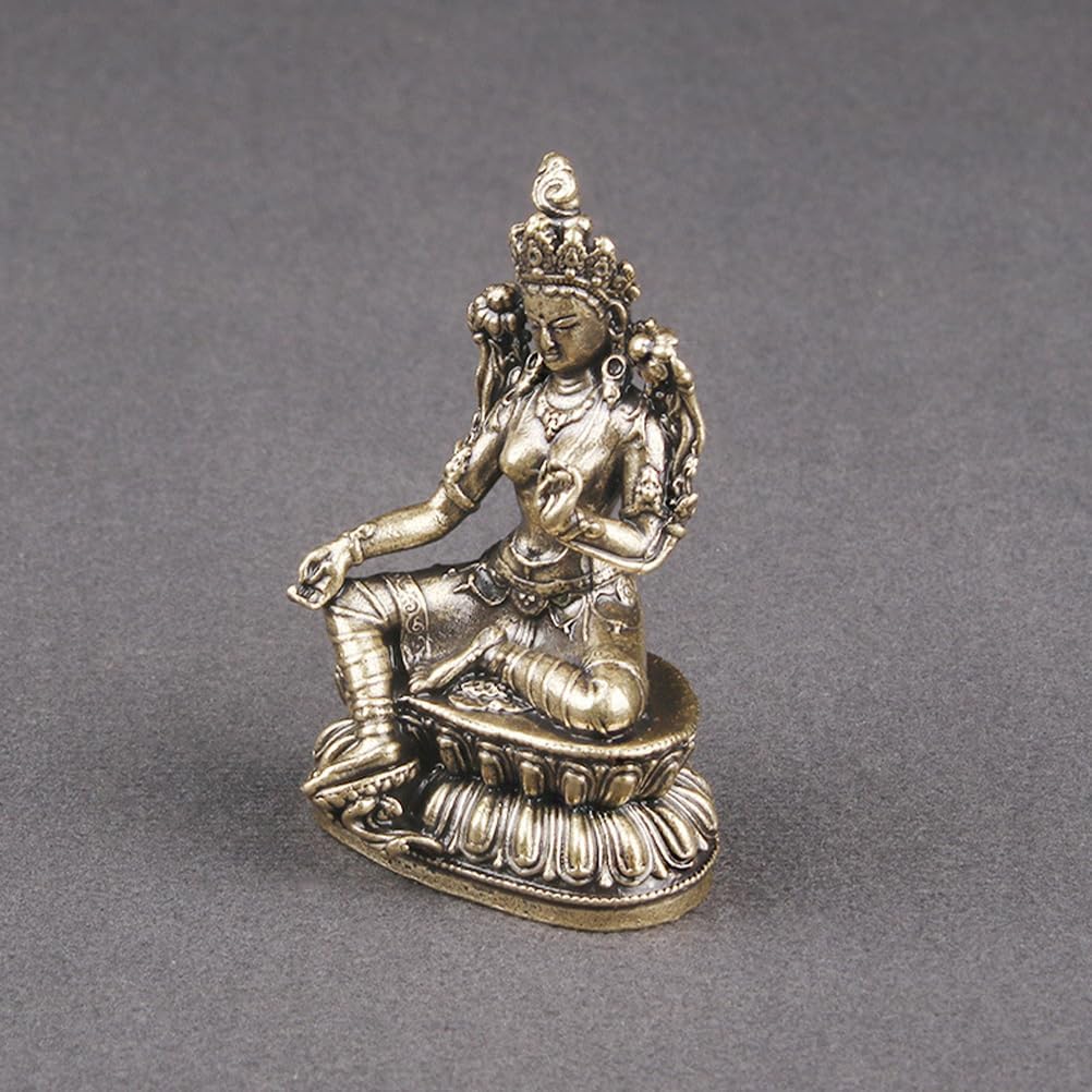 IMIKEYA Tara Buddha Statue Antike Mini Grüne Tara Statue Messing Bodhisattva Lotussitz Figur Mini Buddhistische Ornament Gebetssammlung