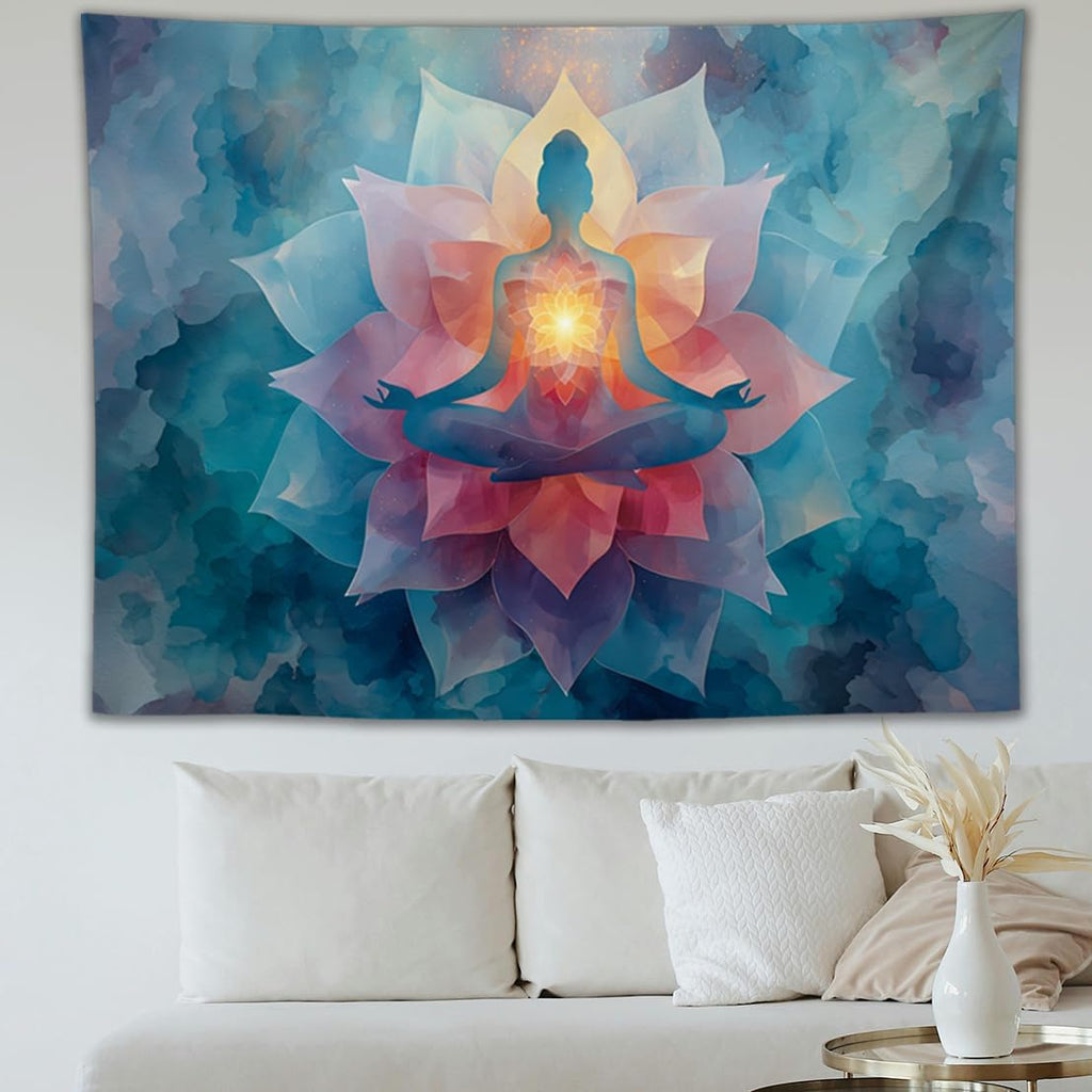 YJDYJD Meditation Wall Tapestry – Spiritual Chakra Wall Hanging with Vibrant Lotus Flower Design, Mindfulness Yoga Room Tapestries, Large Fabric Art for Bedroom & Studio