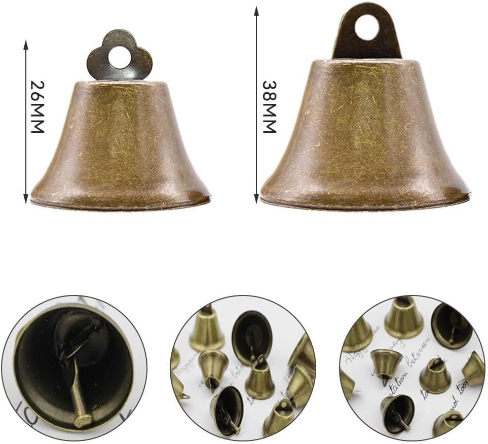glöckchen zum basteln, 20Pcs kleine glöckchen, Glocken zum basteln, Vintage Bronze Glöckchen für DIY Wind Glockenspiel Handwerk Dekorationen (10 je in Zwei Größen)