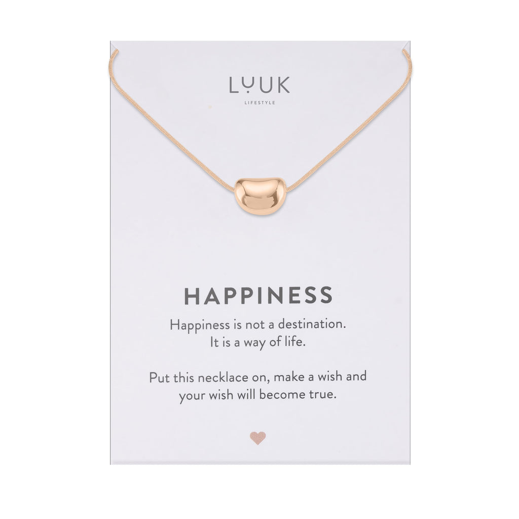 LUUK LIFESTYLE Filigrane Halsketten mit Anhänger und Karte mit HAPPINESS Spruch, zeitloses Design und moderne Motive, in Silber, Gold und Rosegold