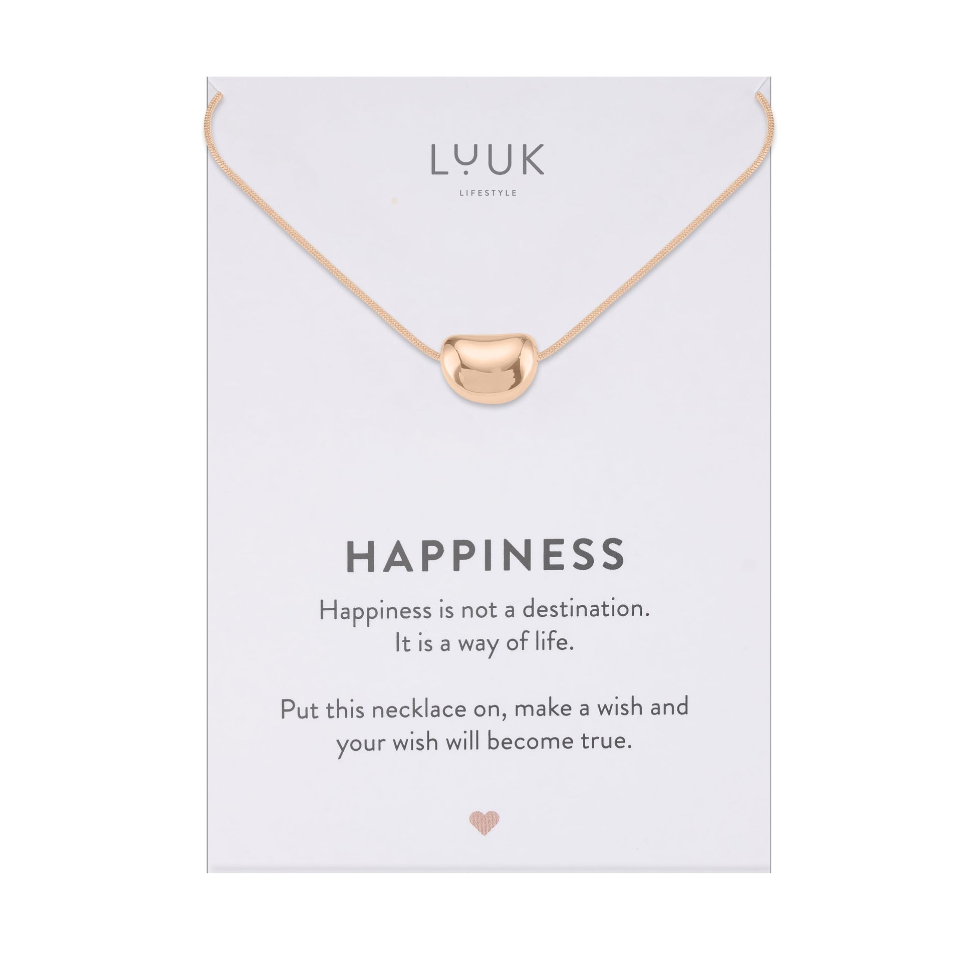 LUUK LIFESTYLE Filigrane Halsketten mit Anhänger und Karte mit HAPPINESS Spruch, zeitloses Design und moderne Motive, in Silber, Gold und Rosegold