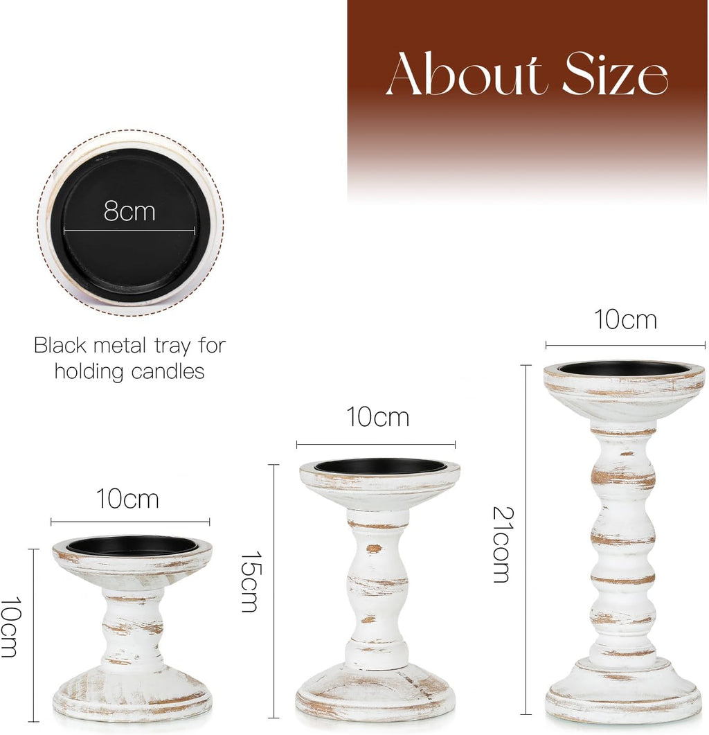 Kerzenständer Holz Landhausstil Deko: 3er Set Kerzenhalter Stumpenkerzen Wohnzimmer Deko Vintage Tischdeko Esstisch Groß Kerzenständer Landhaus Dekoration Fensterbank