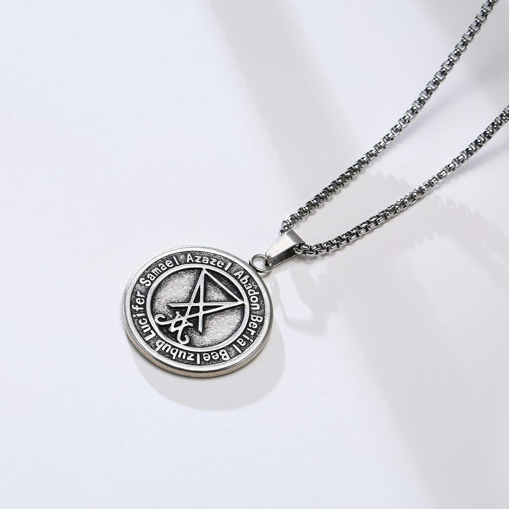 Herren Satanische Halskette : Edelstahl Satan Ziege Halsketten Zeichen von Luzifer Anhänger Umgekehrte Kreuz Anhänger Ziege Kopf Anhänger Leviathan Kreuz Symbol Anhänger Halloween Weihnachten Geschenk