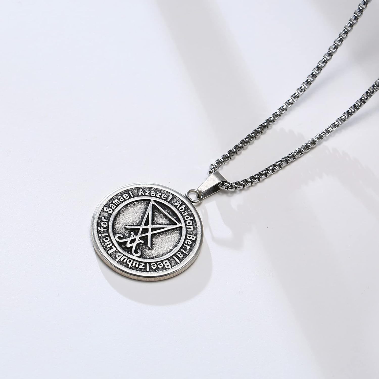 Herren Satanische Halskette : Edelstahl Satan Ziege Halsketten Zeichen von Luzifer Anhänger Umgekehrte Kreuz Anhänger Ziege Kopf Anhänger Leviathan Kreuz Symbol Anhänger Halloween Weihnachten Geschenk