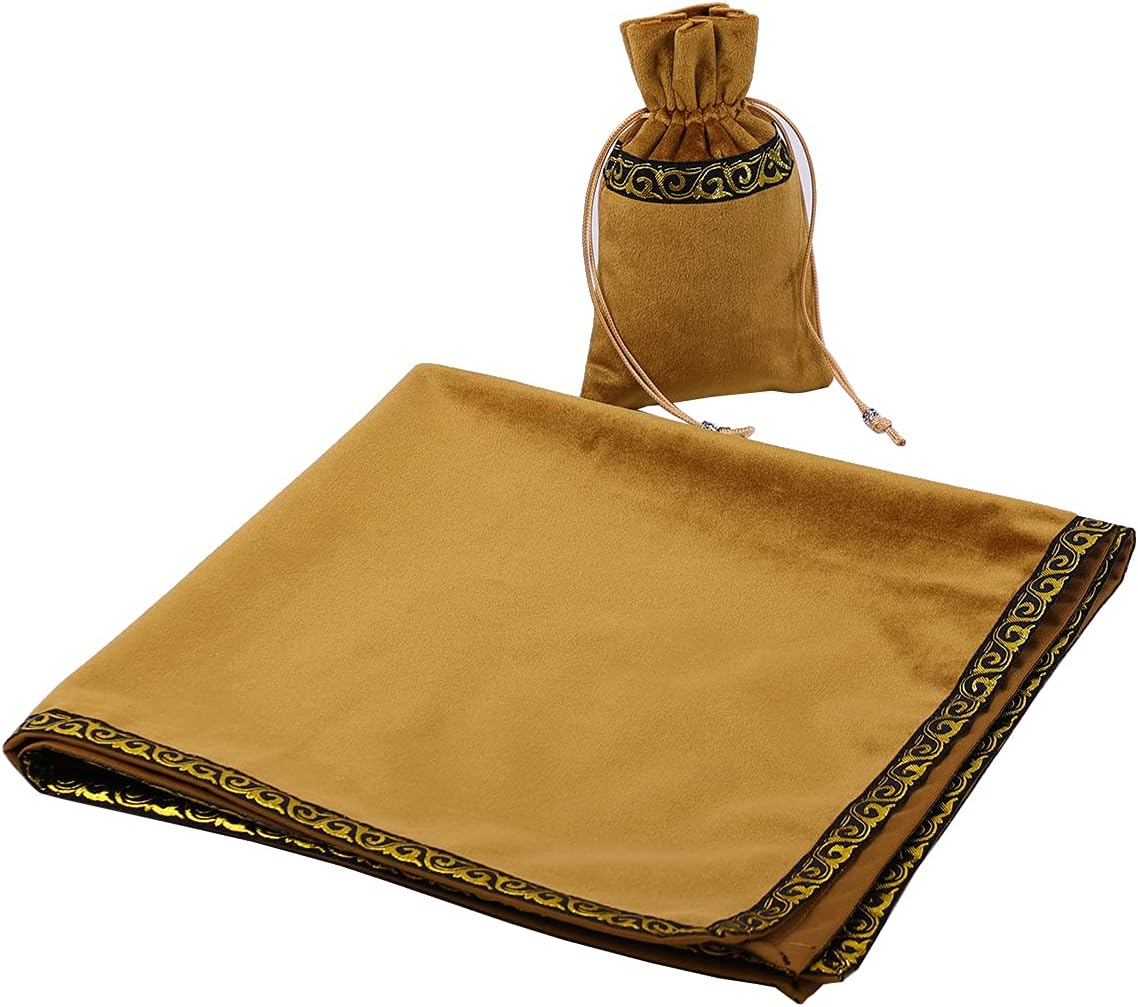 BLESSUME Altar Tarot Tablecloth Divination Wicca Velvet Cloth with Tarot Bag (Yellow 1), One Size