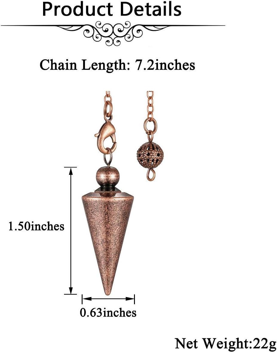 Schmuck kupfer Pendel Spitzkegel Pendulum Anhänger mit Kette Esoterik Radiästhesie Spitze Pendel für Reiki Heilung Energietherapie Dowsing Scrying Balance Armband (Bronze)