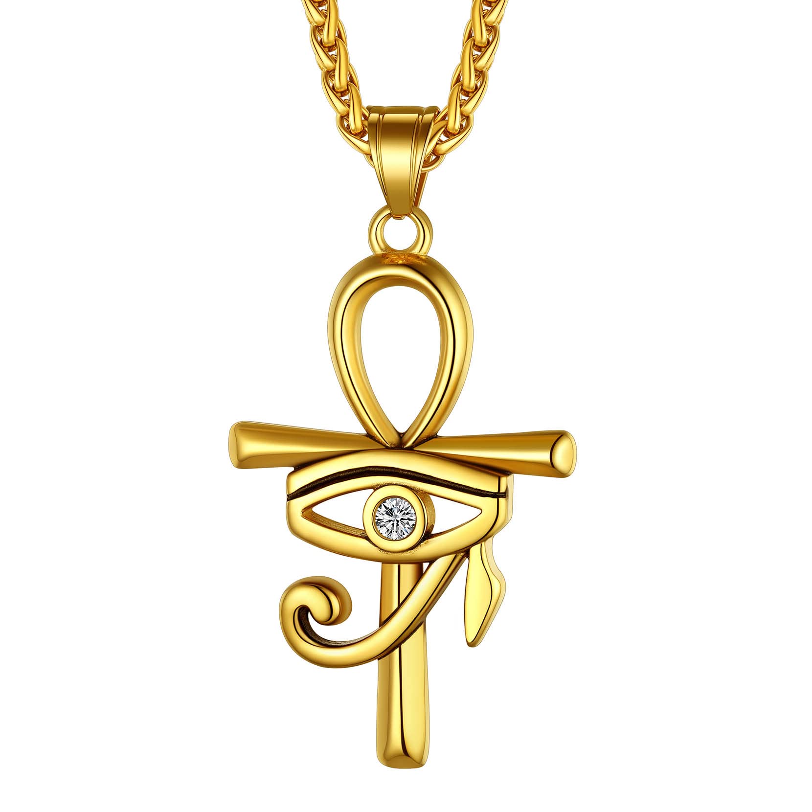 Richsteel Edelstahl Ägyptische Kreuzkette für Herren Jungen Religiöser Amulett Horusauge Kette Ankh Schmuck für Geburtstag Vatertag