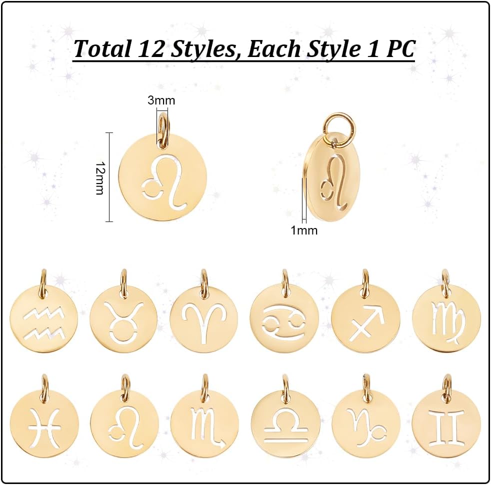 UNICRAFTALE Edelstahl 12 Sternbilder Charm Sternzeichen Anhänger Charms Flach Rund Sternbild Anhänger Für DIY Schmuck Armbänder Halskette Herstellung