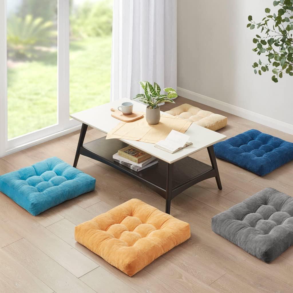 Degrees of Comfort Meditation Floor Pillow, Square Large Pillows Seating for Adults, Tufted Corduroy Thick Cushion for Living Room Tatami, Turquoise, 22x22 Inch