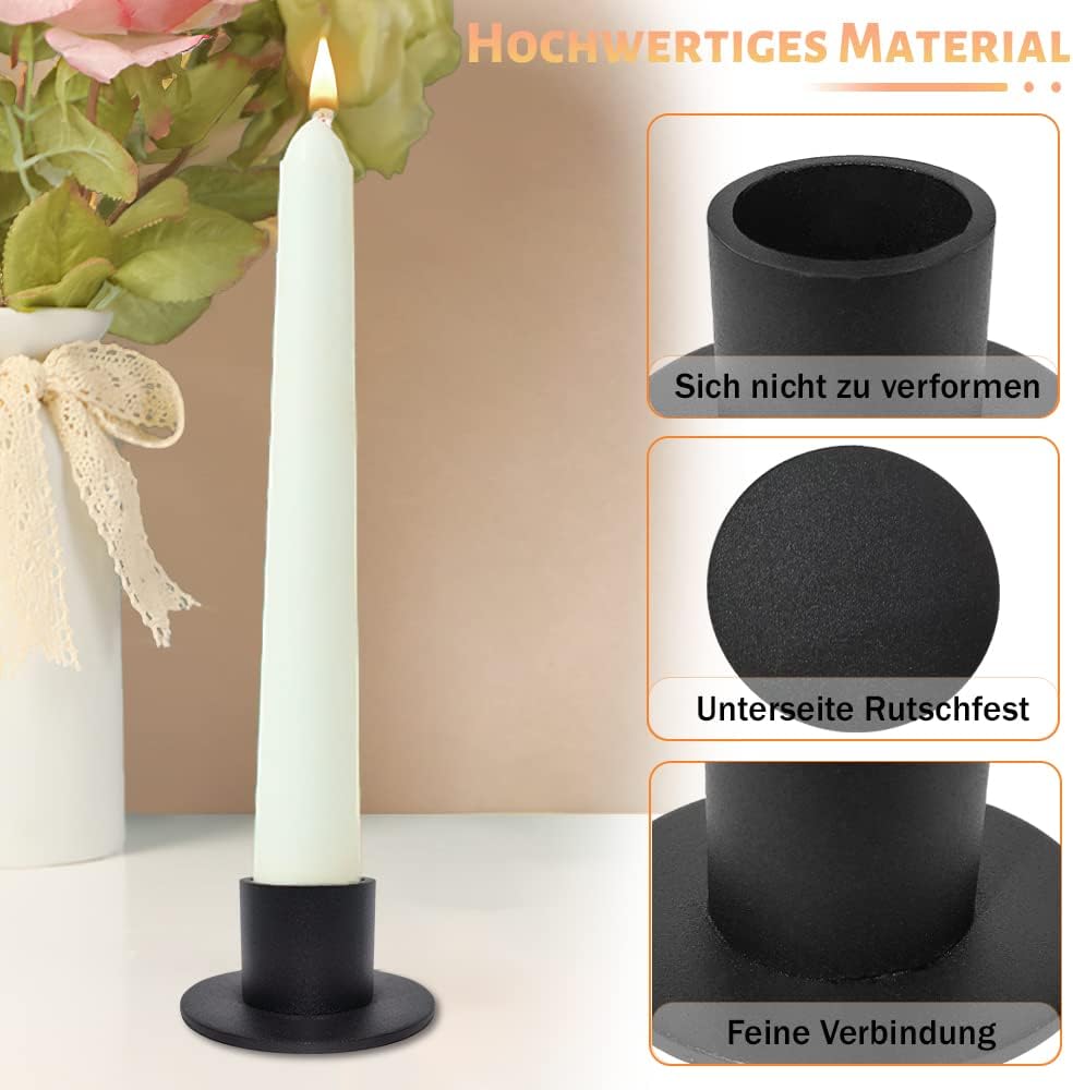 Set mit 4 schwarzen Kerzenhaltern, Retro-Kerzenlicht-Dinner-Kerzenhalter, für Wohn-, Esszimmer- und Schlafzimmerdekoration, Kamindekoration(Neue Verpackung)
