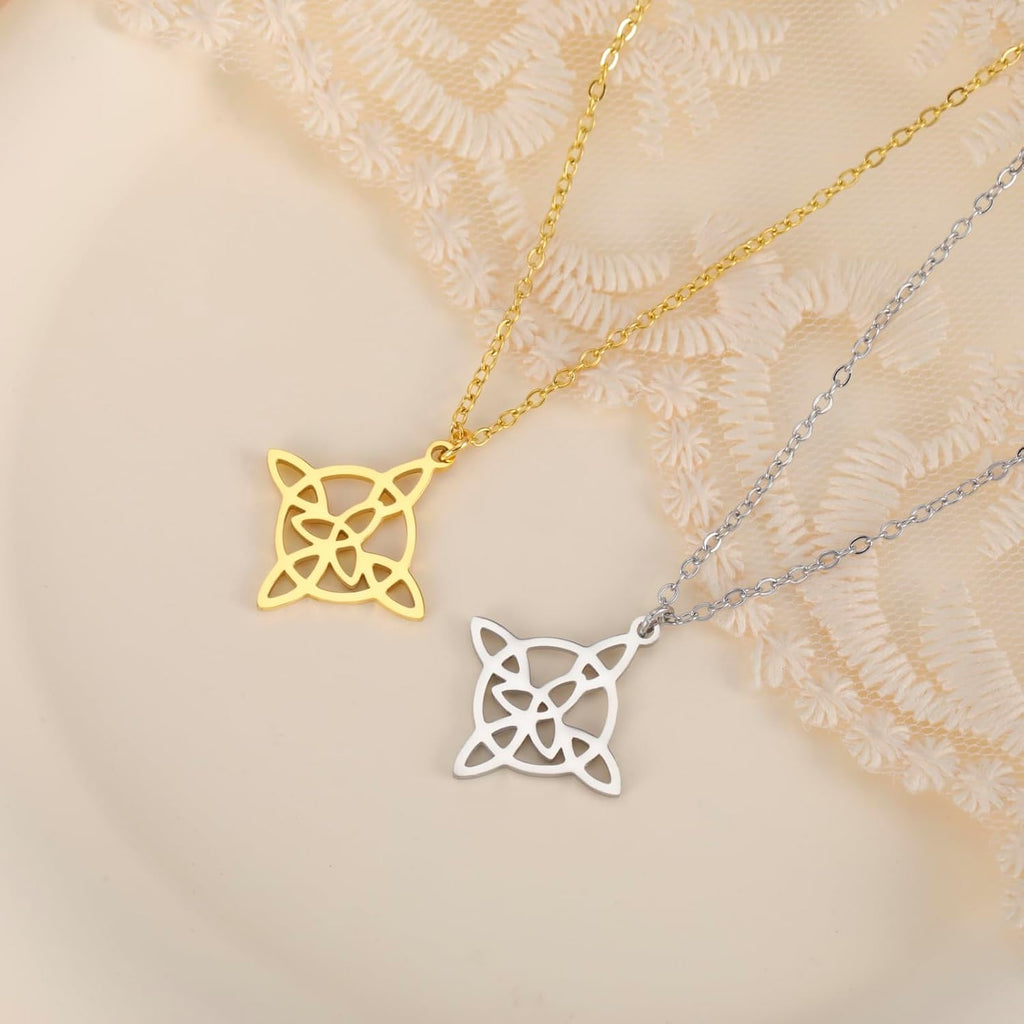 kkjoy Hexenknoten Halskette Edelstahl Keltischer Dreiecksknoten Wiccan Symbol Anhänger Halskette Magischer Knoten Hexerei Amulett für Frauen Charmante Damen