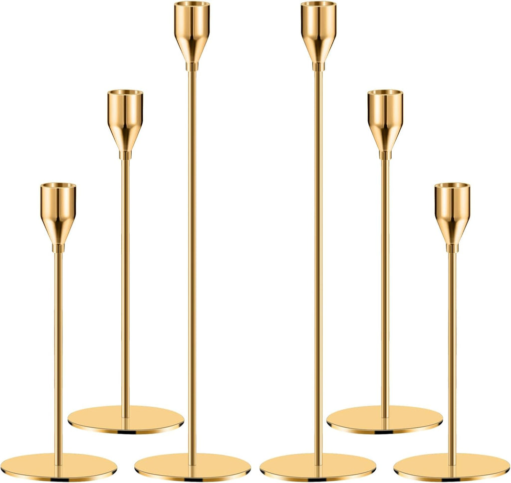 Candle Holder Gold Candle Holder Candle Holder Tall Cone Candle Holder for Home Decoration, Wedding, Dinner, Party, Anniversary, Fits 3/4" Thick Candles and LED Candles (Set of 6)