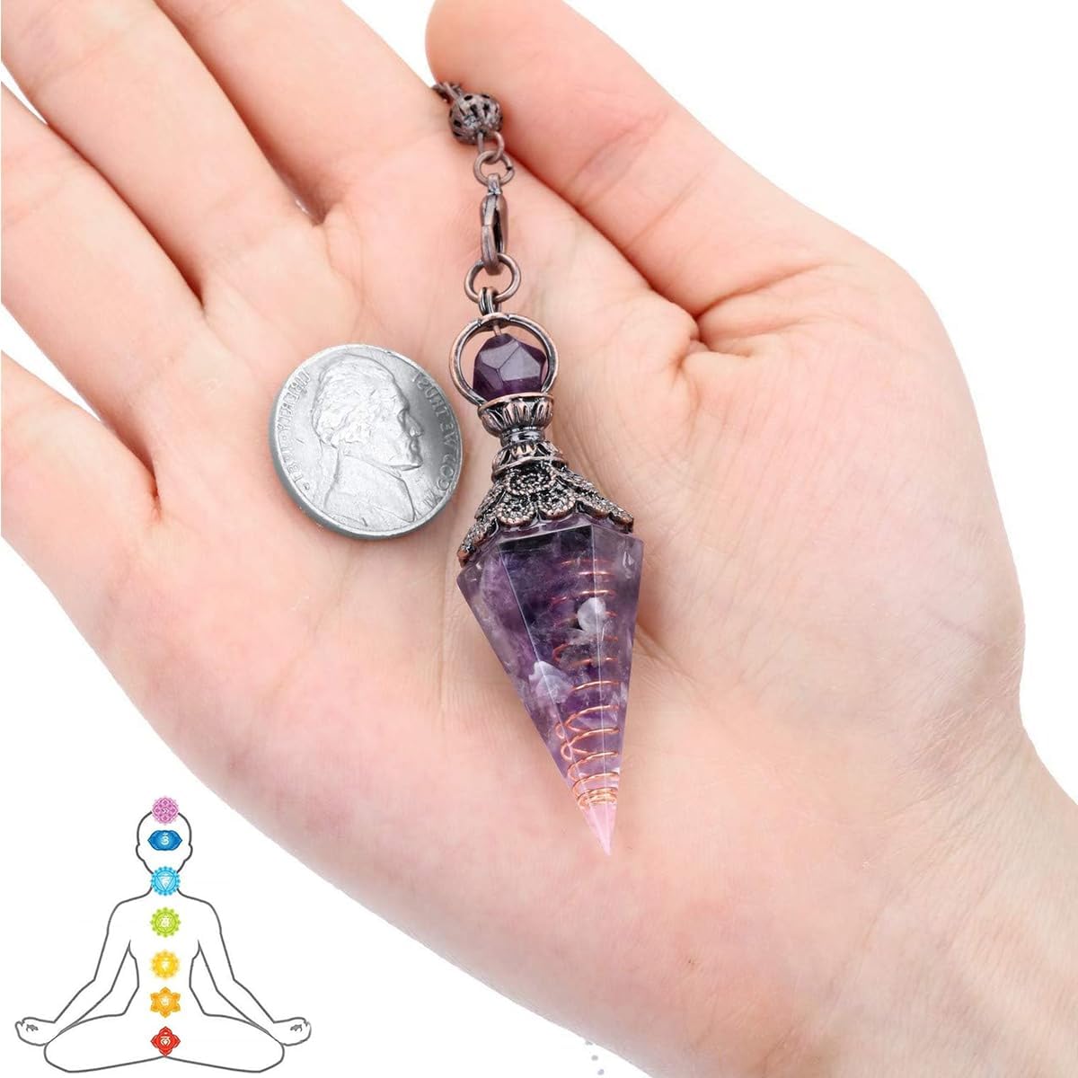 Amethyst Pendel, Sechseckiges Kristallpendel,Harz Amethyst Pendulum Edelstein Pendel Kristall,Kristall Edelsteine Kegel Anhänger,für Hexerei Zeremonie, Wahrsagen, Reiki Heilung und Esoterik Geschenke