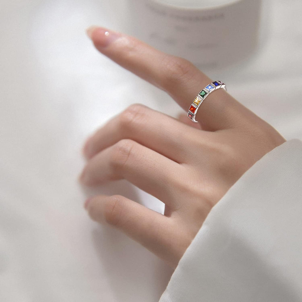 KINGWHYTE Chakra Ring für Frauen 925 Sterling Silber Verstellbare Ringe Heilender Schmuck Chakra-Geschenke für Mama Tochter Yoga-Liebhaber