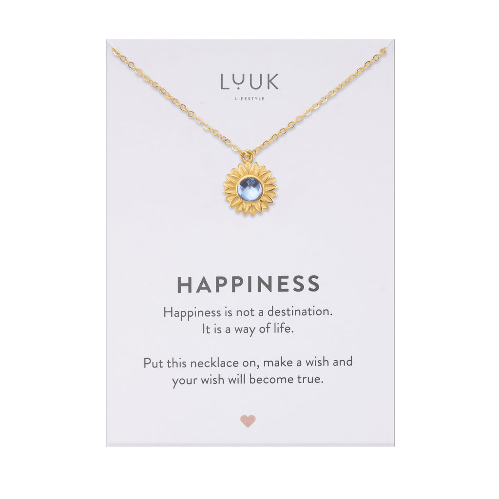 LUUK LIFESTYLE Filigrane Halsketten mit Anhänger und Karte mit HAPPINESS Spruch, zeitloses Design und moderne Motive, in Silber, Gold und Rosegold