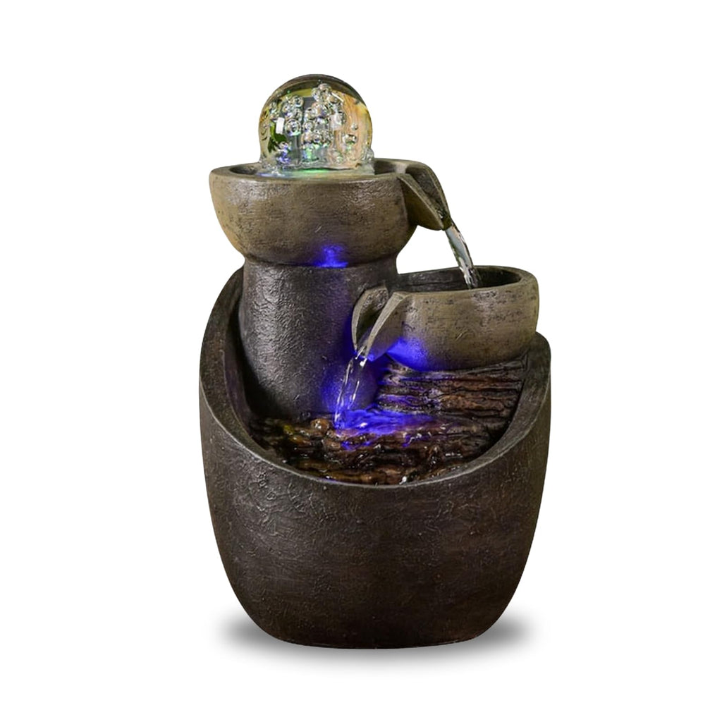 Luberon Zen'Light Indoor Fountain Waterfall Natural Stairs Stone Effect Colourful Light Gift Idea Interior Decoration in Motion Zen Table Fountain Relaxing Lucky Charm Object H 25 cm
