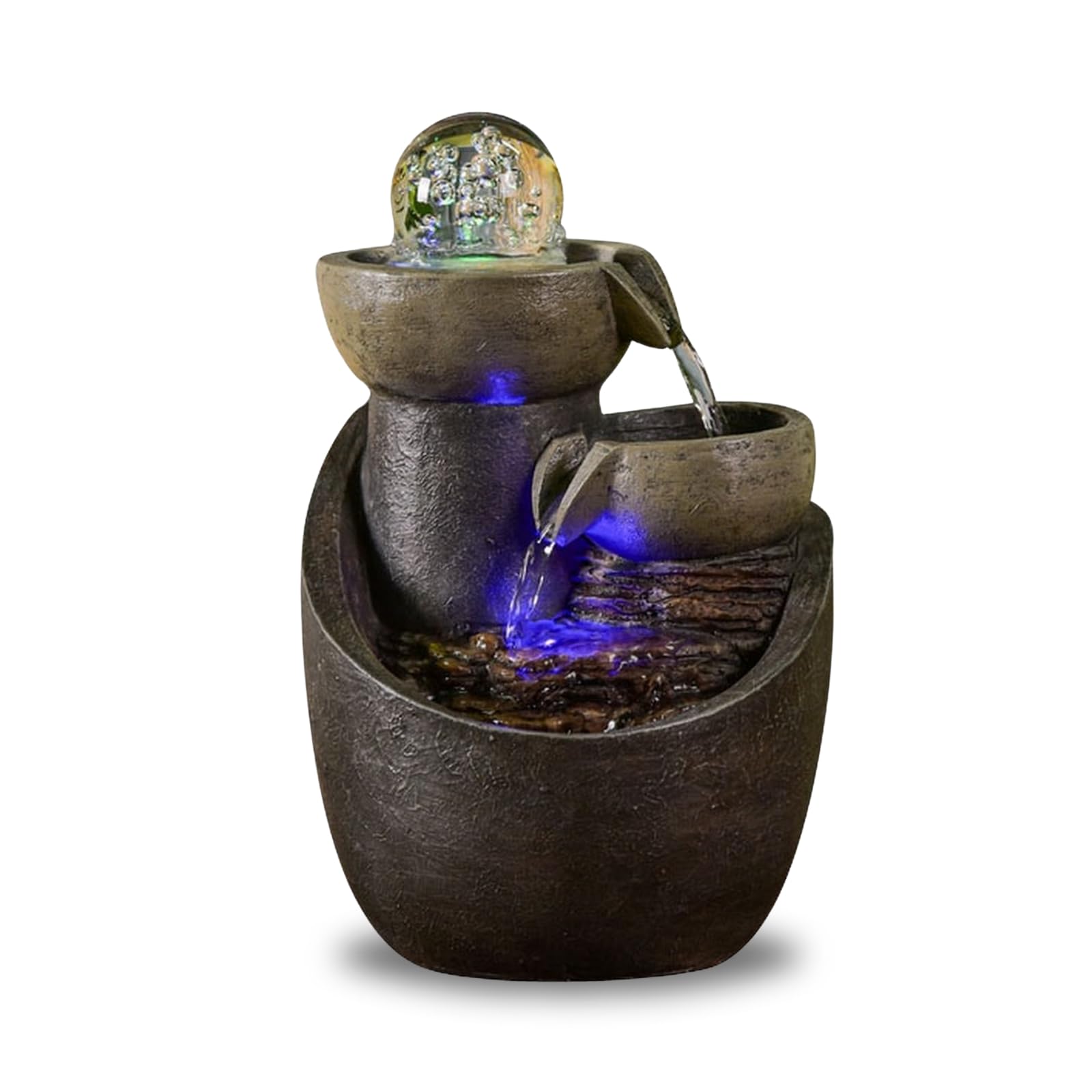 Luberon Zen'Light Indoor Fountain Waterfall Natural Stairs Stone Effect Colourful Light Gift Idea Interior Decoration in Motion Zen Table Fountain Relaxing Lucky Charm Object H 25 cm