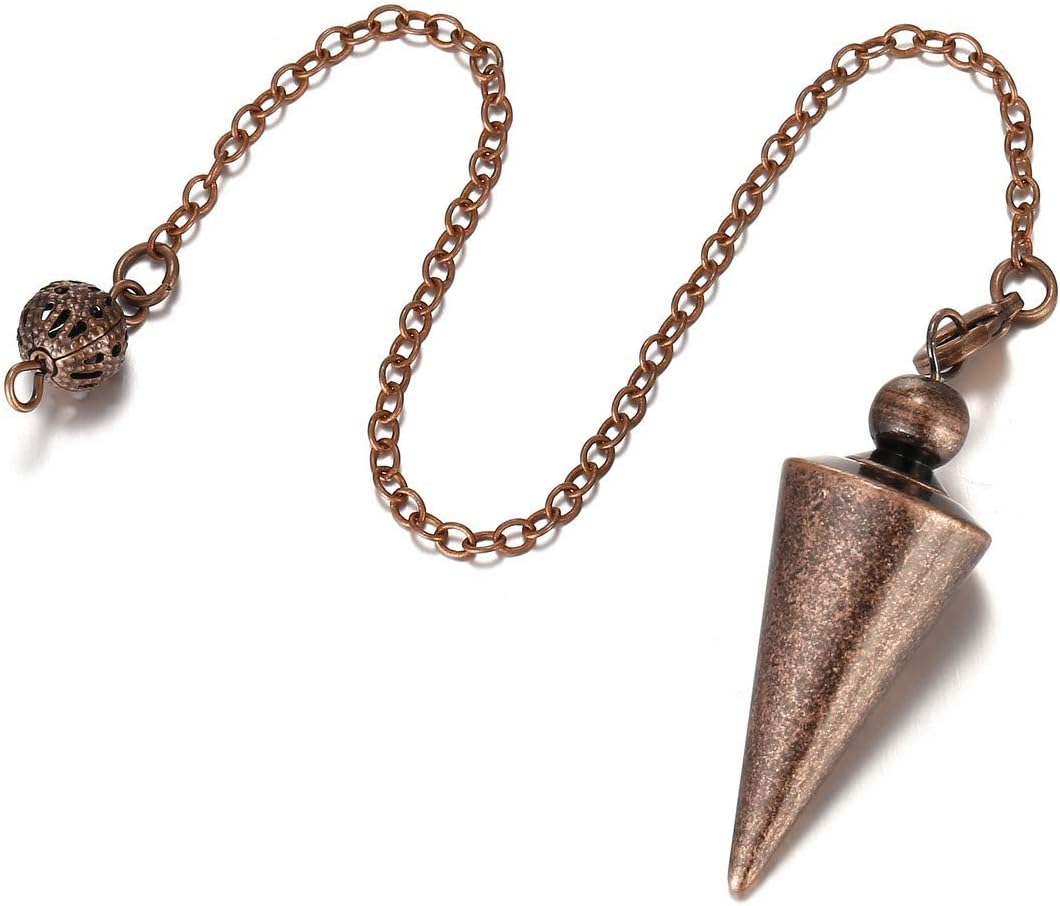 Schmuck kupfer Pendel Spitzkegel Pendulum Anhänger mit Kette Esoterik Radiästhesie Spitze Pendel für Reiki Heilung Energietherapie Dowsing Scrying Balance Armband (Bronze)