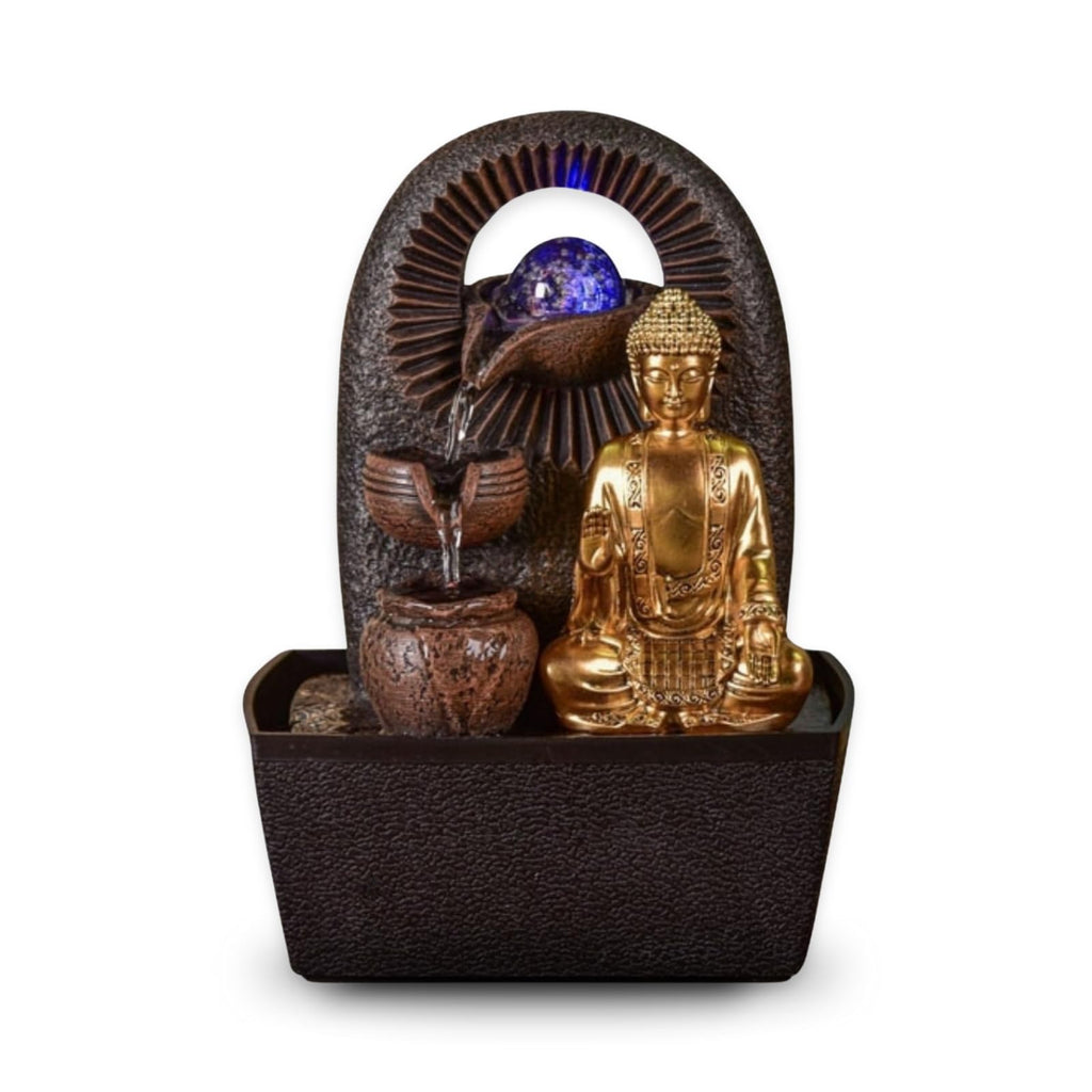 Zen'Light Spirituality Buddha Fountain, Polyresin, Dark Brown, 21 x 21 x 26 cm
