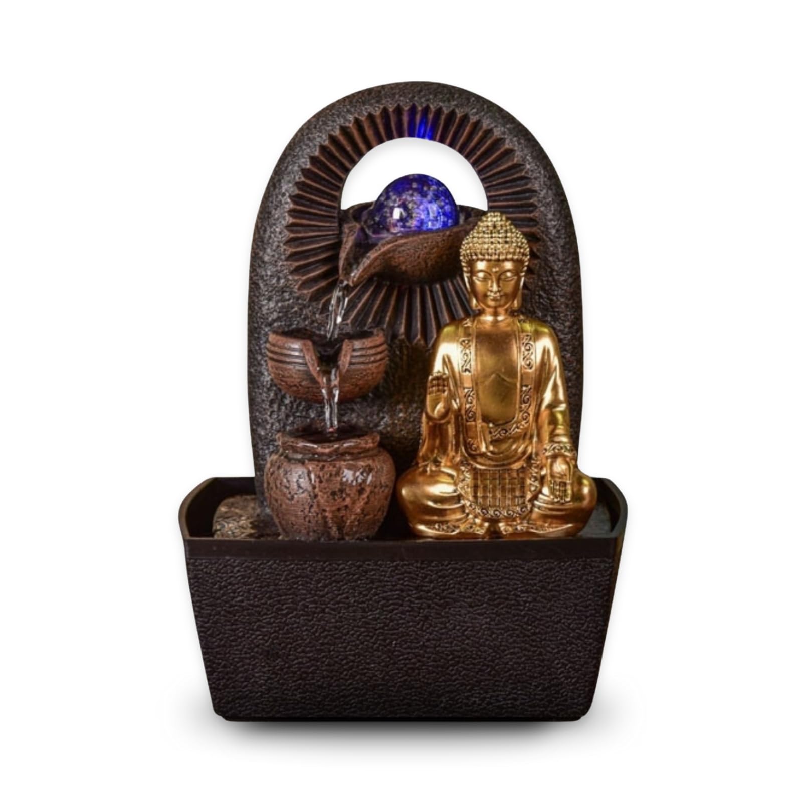 Zen'Light Spirituality Buddha Fountain, Polyresin, Dark Brown, 21 x 21 x 26 cm