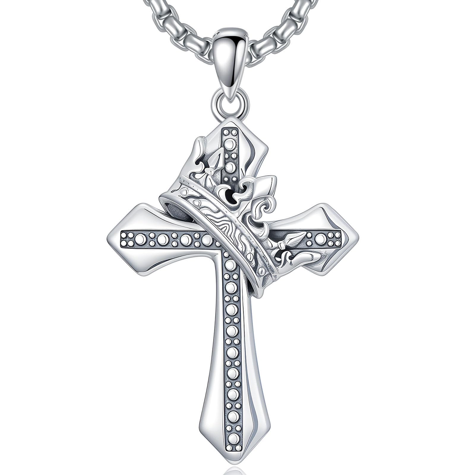 ROMANTICWORK Kreuz Kette 925 Sterling Silber Kreuz Halskette Kreuz Anhänger Christlicher Religiöser Gotischer Kreuz Schmuck Geschenke für Herren Männer Damen