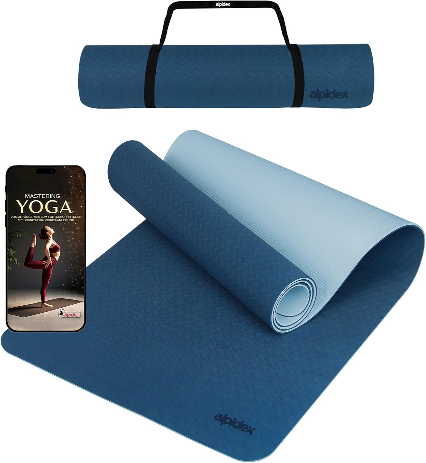 ALPIDEX Yoga Mat Non-Slip 190 x 61 x 0.6 cm | 190 x 90 x 0.6 cm E-Book Phthalate-Free Fitness TPE Mat Gymnastics Pilates Sports Yoga Training Mat