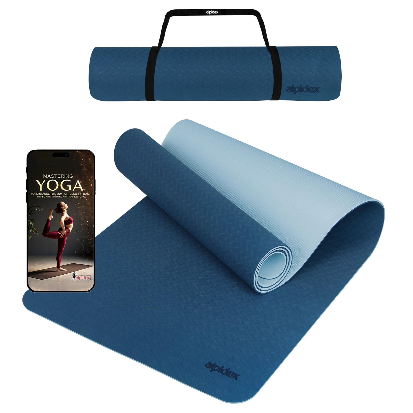 ALPIDEX Yoga Mat Non-Slip 190 x 61 x 0.6 cm | 190 x 90 x 0.6 cm E-Book Phthalate-Free Fitness TPE Mat Gymnastics Pilates Sports Yoga Training Mat