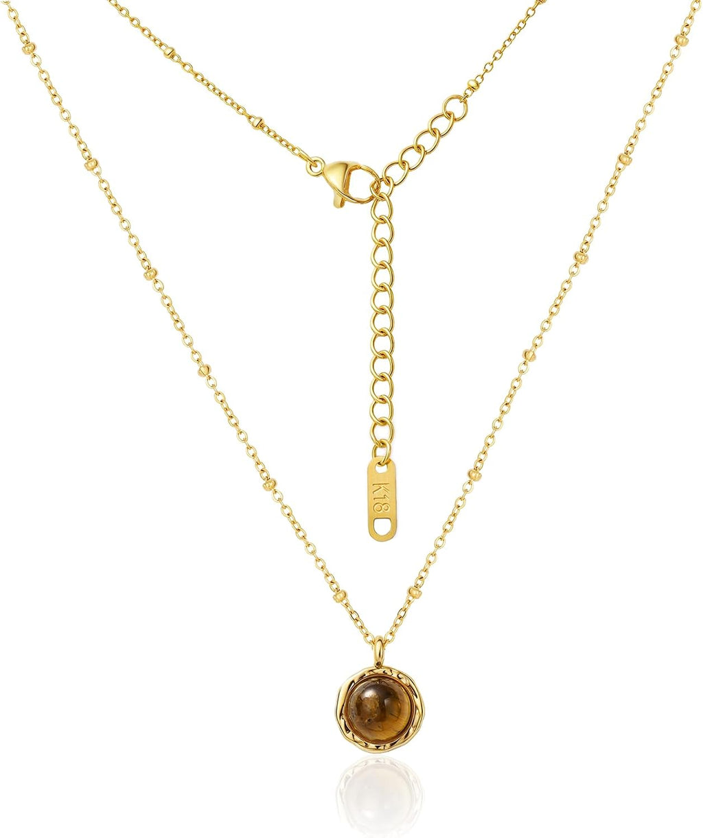 Gold Tiger Eye Necklace for Women, Small Pendant Everyday Jewelry