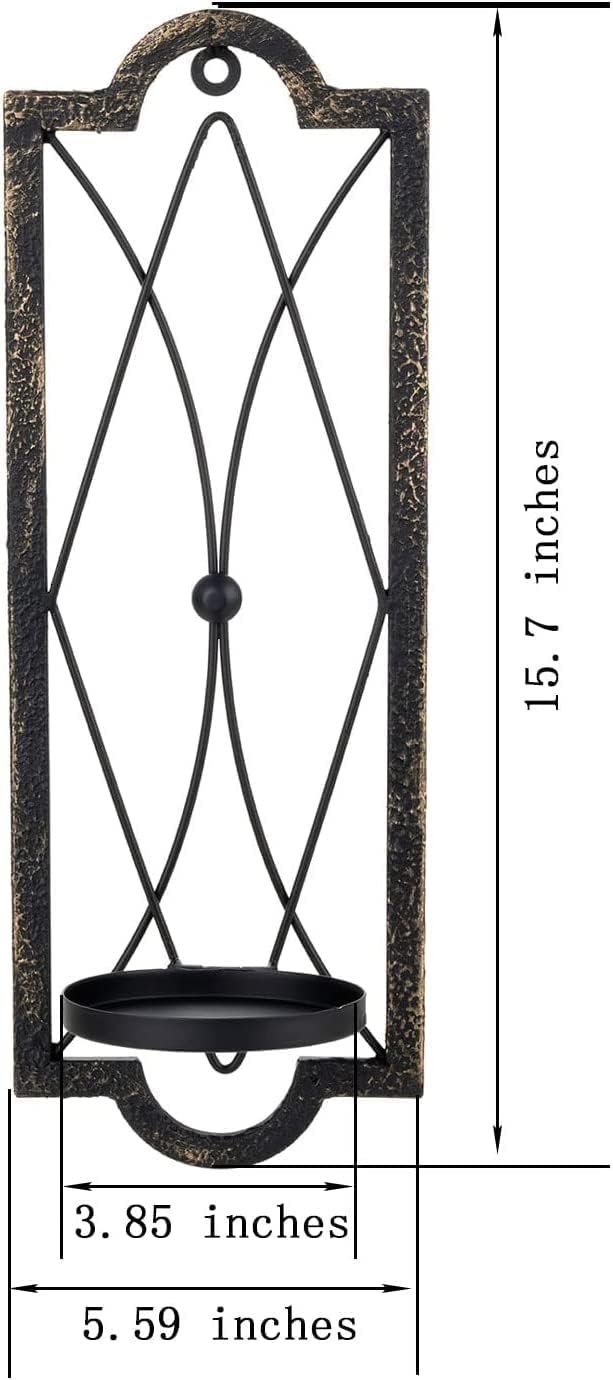 2 Stück Kerzenhalter Wand Vintage,Hängende Metall Wandkerzenhalter für Wanddeko(Schwarz und Gold)