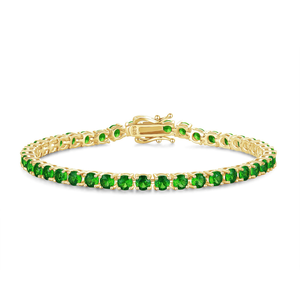 FANCIME 14K Vergoldet Damen Tennisarmband mit Synthetischer Edelstein, Geburtsstein Geschenk Schmuck für Sie Damen Mädchen, Länge 19 cm