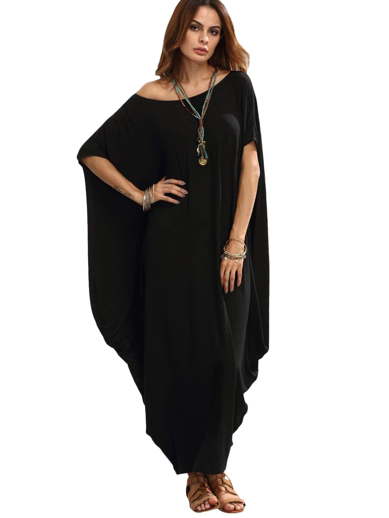 Verdusa Women's Caftan Harem Boat Neck Dolman Sleeve Oversized Maxi Dress Moo Moos