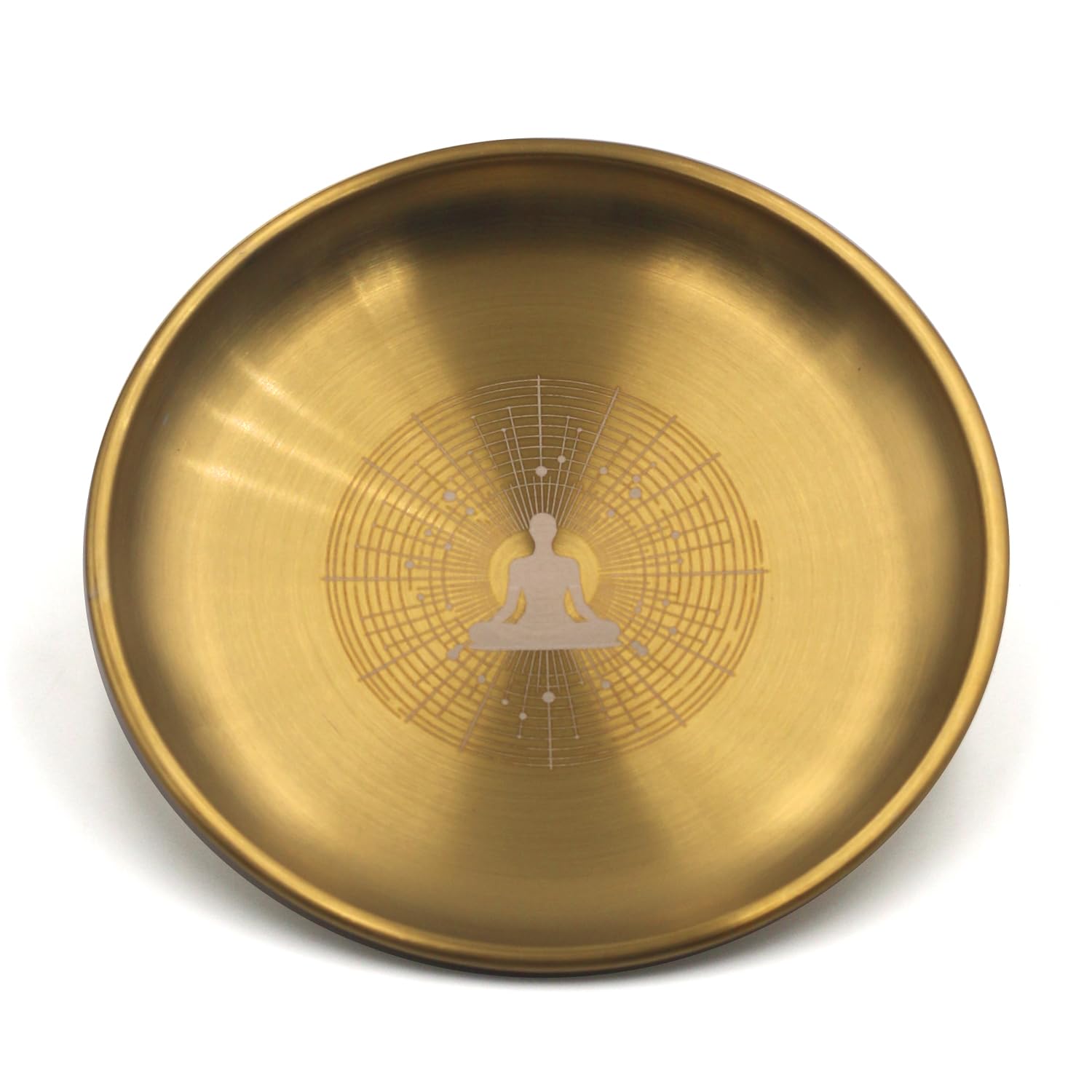 Amitofo Golden Prayer Ritual Bowl with Chakra Gemstone Ideal for Altar, Meditation, Incense Sticks, Smudging, Candles, Crystal, Jewelry, Yoga (Chakra)