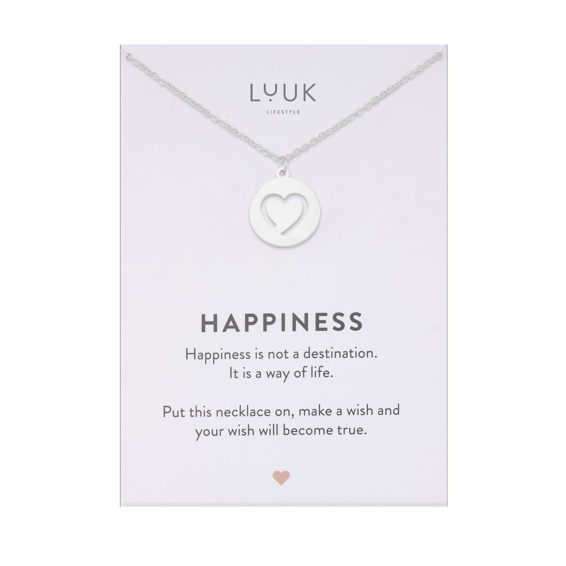 LUUK LIFESTYLE Filigrane Halsketten mit Anhänger und Karte mit HAPPINESS Spruch, zeitloses Design und moderne Motive, in Silber, Gold und Rosegold