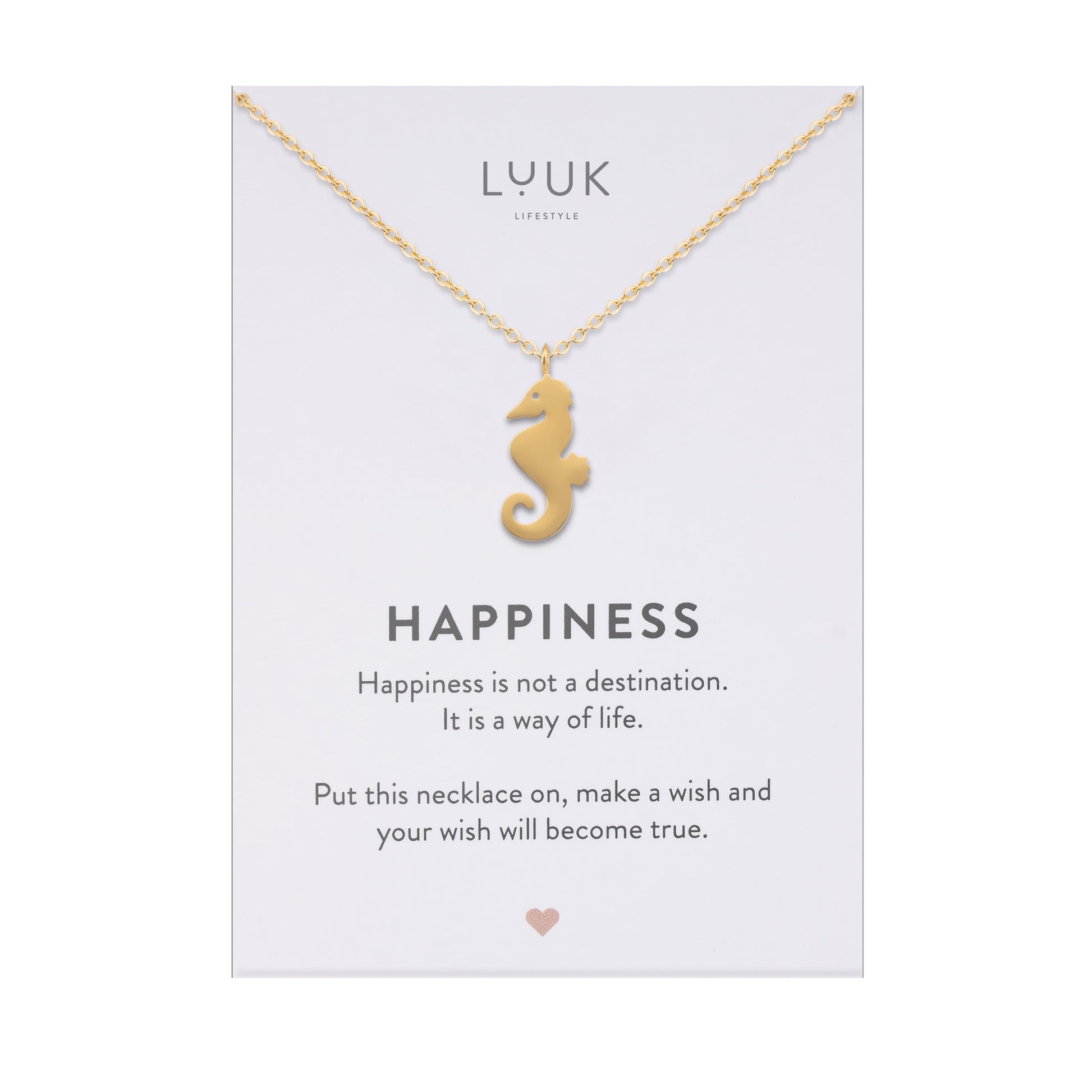 LUUK LIFESTYLE Filigrane Halsketten mit Anhänger und Karte mit HAPPINESS Spruch, zeitloses Design und moderne Motive, in Silber, Gold und Rosegold