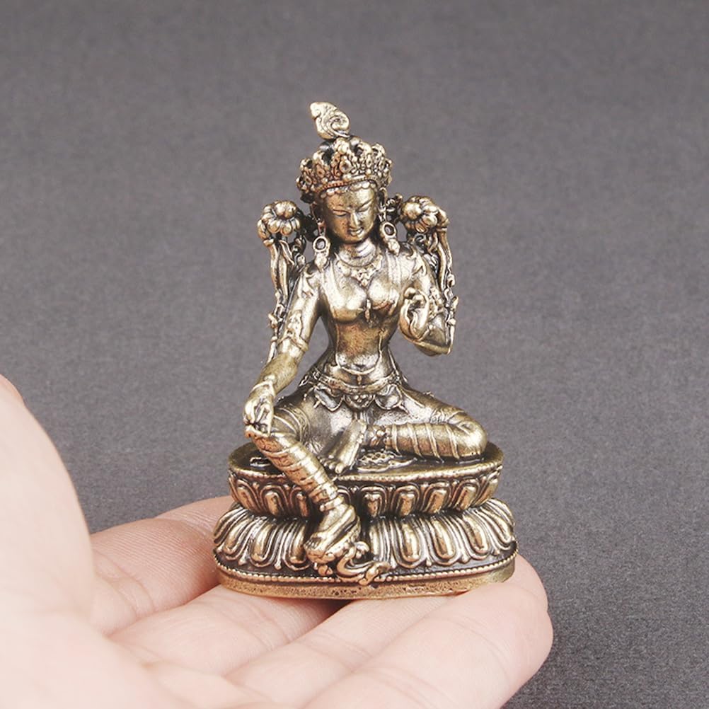 IMIKEYA Tara Buddha Statue Antike Mini Grüne Tara Statue Messing Bodhisattva Lotussitz Figur Mini Buddhistische Ornament Gebetssammlung