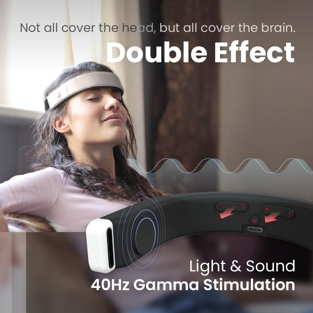 Good Sleep Headset for Relaxation & Bedtime Routine, 40Hz Gamma Light & Bone Conduction Sound Rhythmic Massager, Designed to Insomnia Relief, Promote Calm, Focus, Meditation and Mental Rest